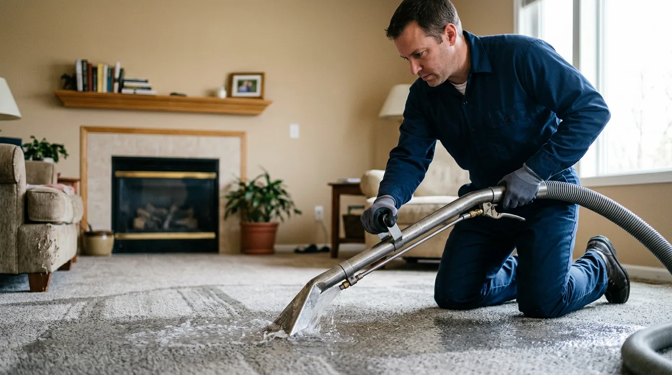 Water damage restoration technician working near Atalissa, IA